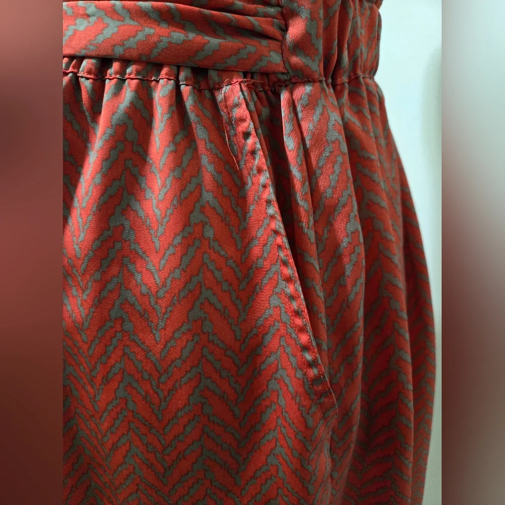 Banana Republic ​Rust Orange Chevron Tie Waist Skirt Gray Zig Zag Size 12 - Picture 4 of 11